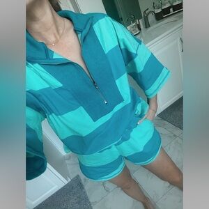 Green striped short set